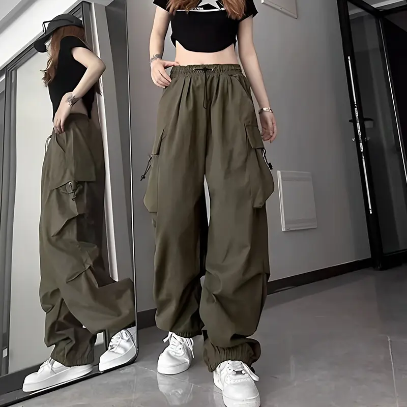 New High Waist Casual Drawstring Sports Pants American Style 2025 Summer Workwear Wide Leg Pants Loose Pants