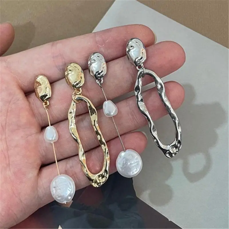 Geometric Pearl Earrings Asymmetrical Earrings Personality Irregular Fashion Baroque Style Earrings