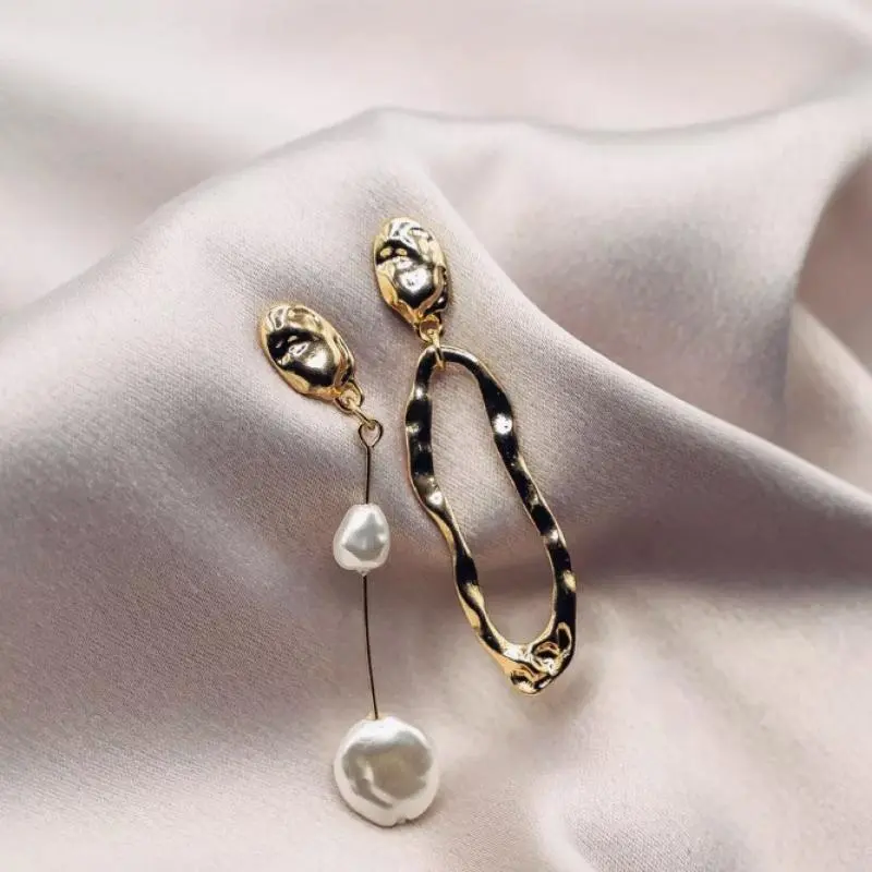 Geometric Pearl Earrings Asymmetrical Earrings Personality Irregular Fashion Baroque Style Earrings