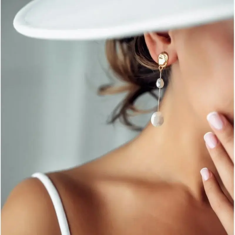 Geometric Pearl Earrings Asymmetrical Earrings Personality Irregular Fashion Baroque Style Earrings