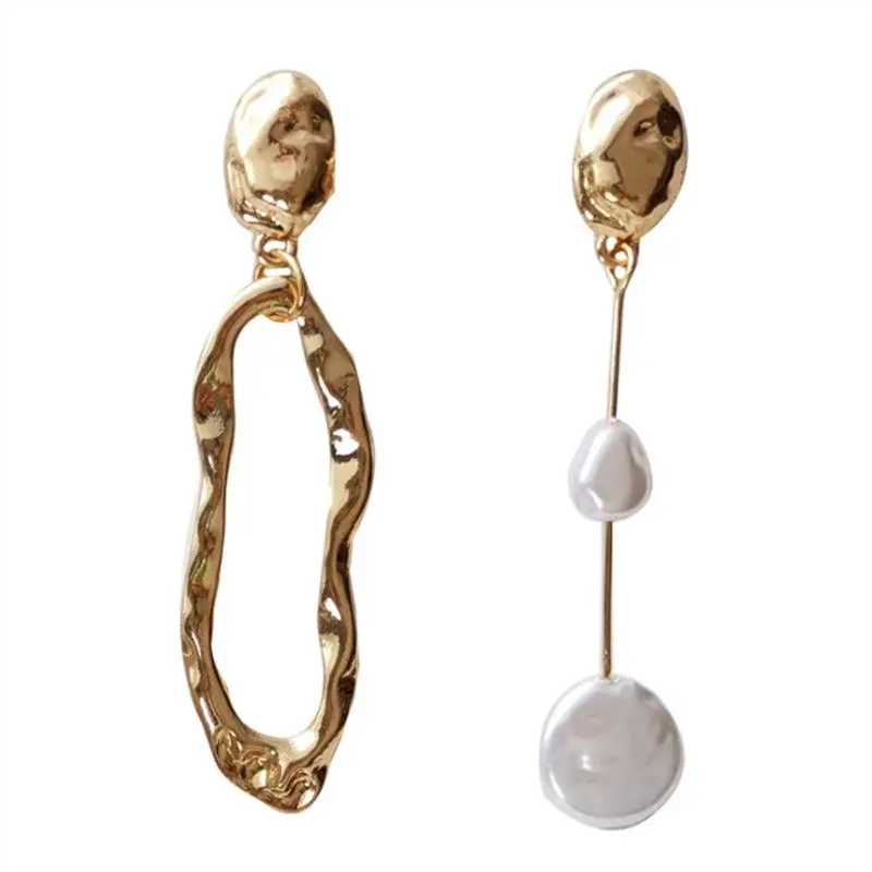 Geometric Pearl Earrings Asymmetrical Earrings Personality Irregular Fashion Baroque Style Earrings