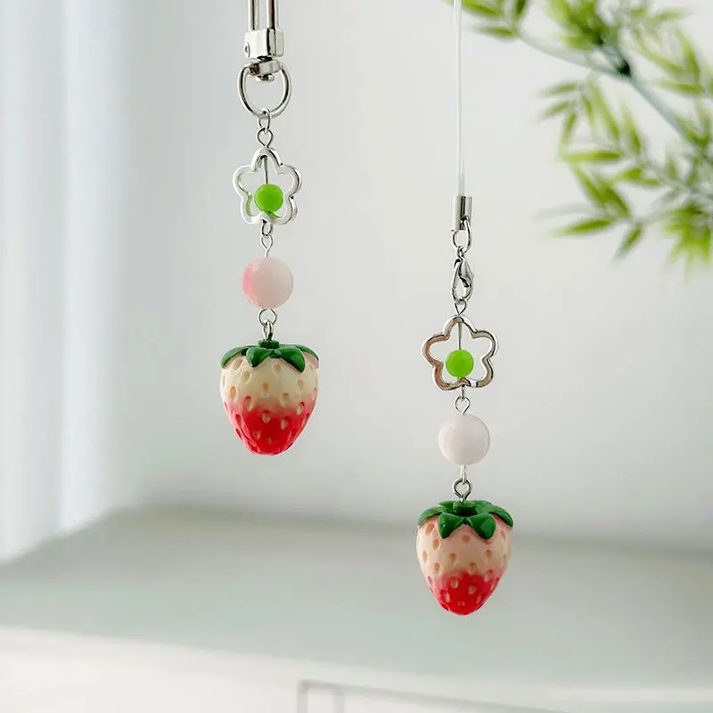 Sweet And Fresh Tulip Strawberry Pendant Cherry Blossom Keychain Cute Bag Charm Car Key Backpack Pendant Decoration Accessories