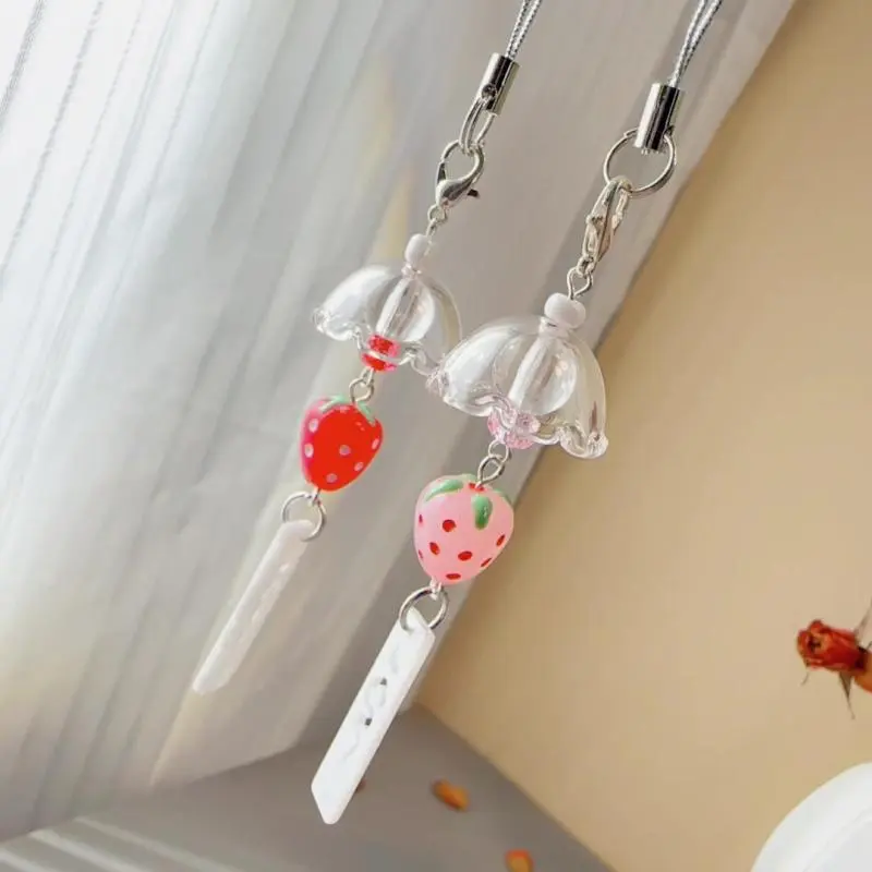 1 Piece Y2K Little Strawberry Hanging Wind Chime Pendant Keyring For Phone Camera Earphone Case Charm Keychain