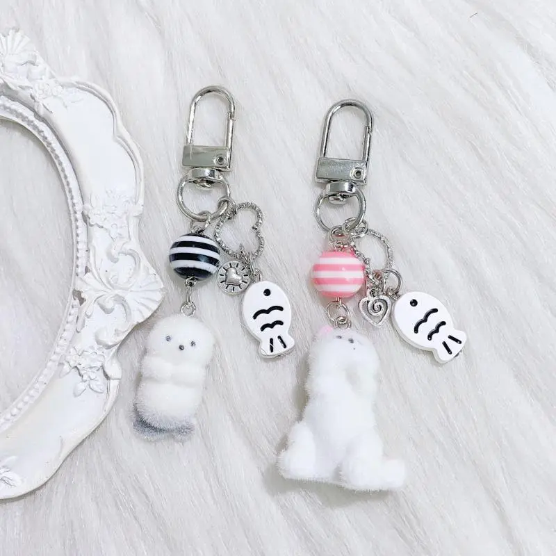 1 Piece Girl Handbag Charms Pendant Cute Plush Cartoon Animal Fish Keychain Women's Car Key Ring Student Decoration Gift