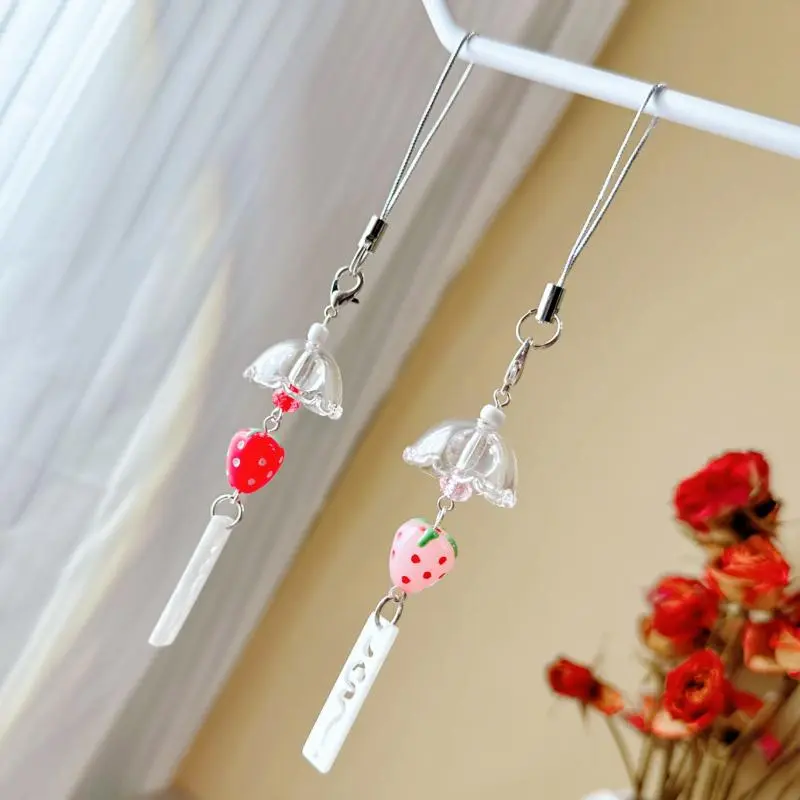 1 Piece Y2K Little Strawberry Hanging Wind Chime Pendant Keyring For Phone Camera Earphone Case Charm Keychain