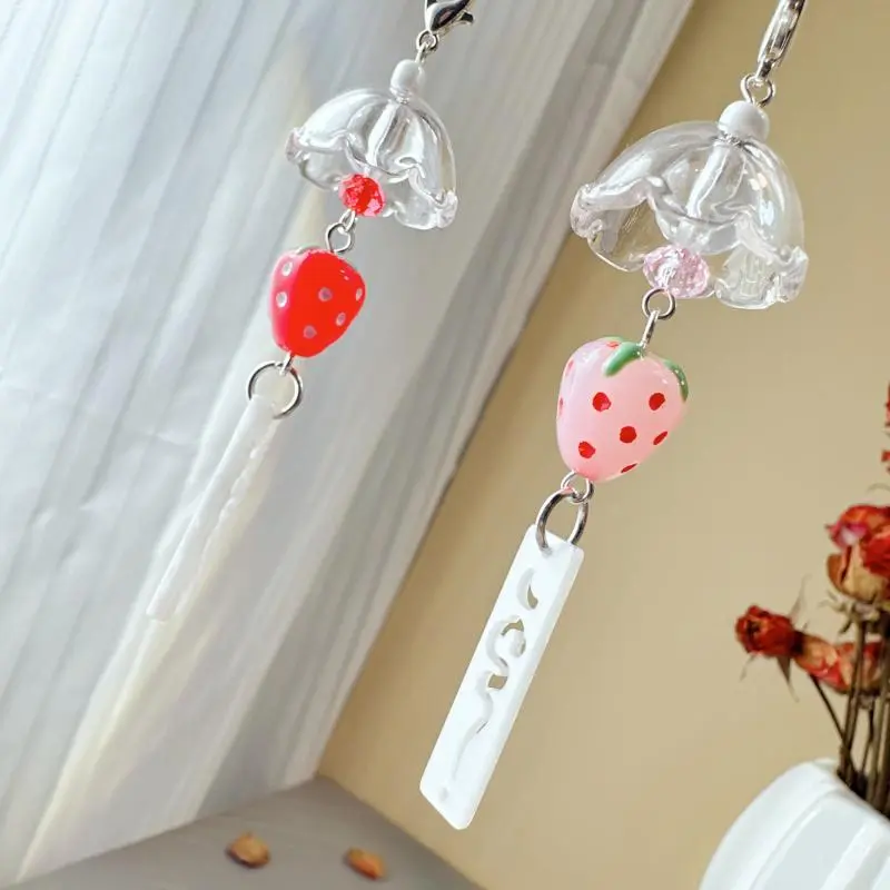 1 Piece Y2K Little Strawberry Hanging Wind Chime Pendant Keyring For Phone Camera Earphone Case Charm Keychain
