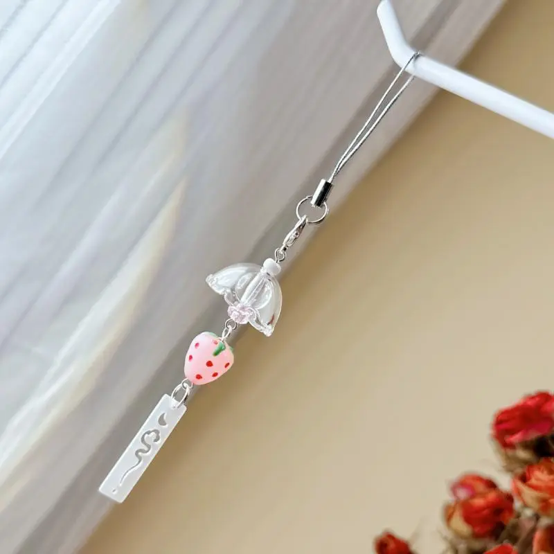 1 Piece Y2K Little Strawberry Hanging Wind Chime Pendant Keyring For Phone Camera Earphone Case Charm Keychain
