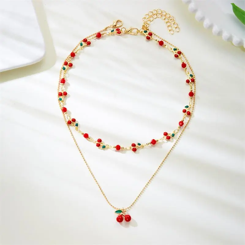 Cute Sweet Red Cherry Chain Bracelet Necklace Anklets For Women Vintage Fruit Jewelry Wedding Party Gift