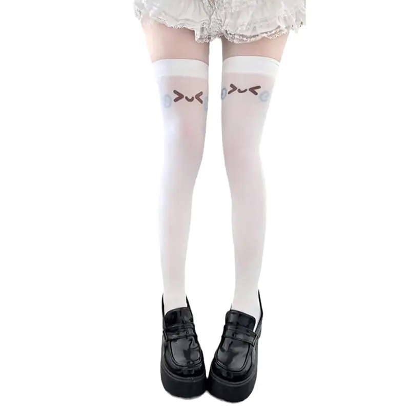 Kawaii Cat Paw Thigh Socks White Print Long Socks JK Harajuku Expression Over Knee Thigh High Stockings Japanese Cosplay Socks