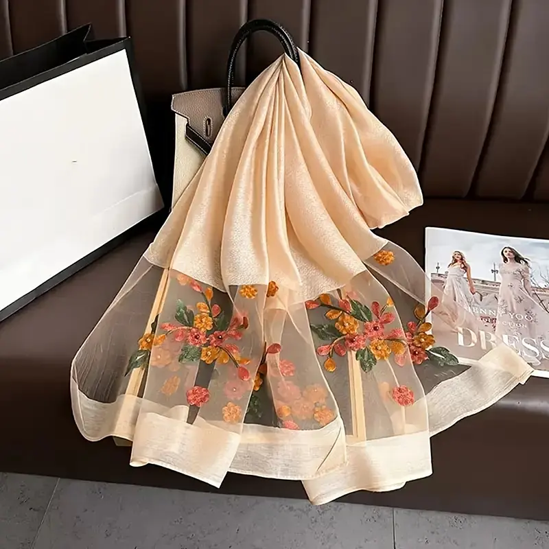 Luxury Silk Shawl Scarf Women Design Embroidery Flowers Turban Wrap Cloth Vandas Women Head Scarf