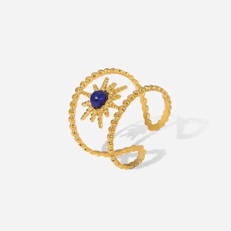 Stainless Steel Women Opening Ring 18k Gold Plated Hypoallergenic Green Ring Exquisite Adjustable Finger Jewelry Gift