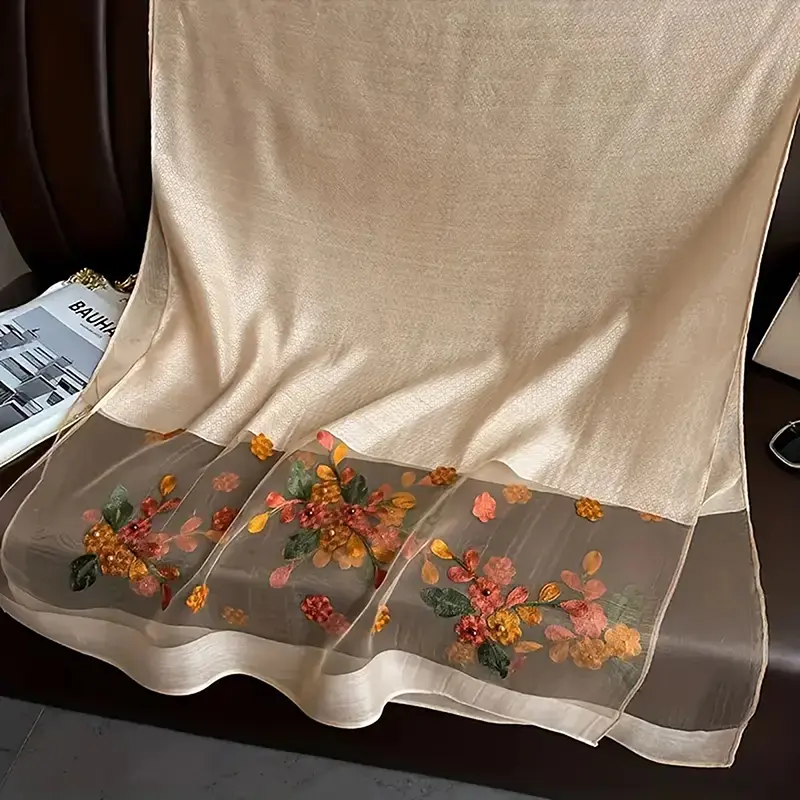 Luxury Silk Shawl Scarf Women Design Embroidery Flowers Turban Wrap Cloth Vandas Women Head Scarf
