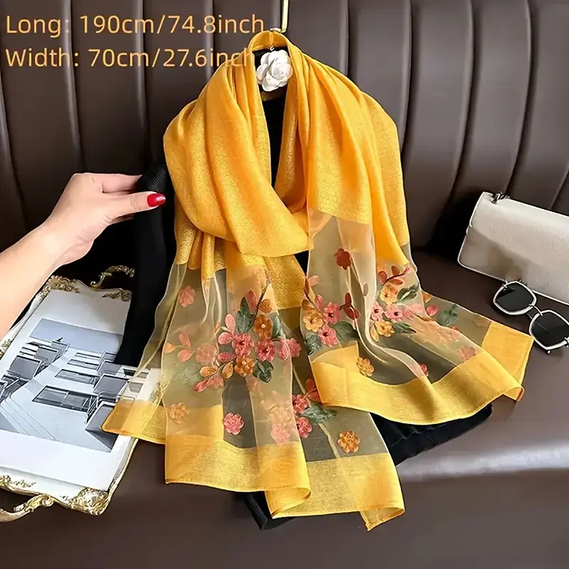 Luxury Silk Shawl Scarf Women Design Embroidery Flowers Turban Wrap Cloth Vandas Women Head Scarf