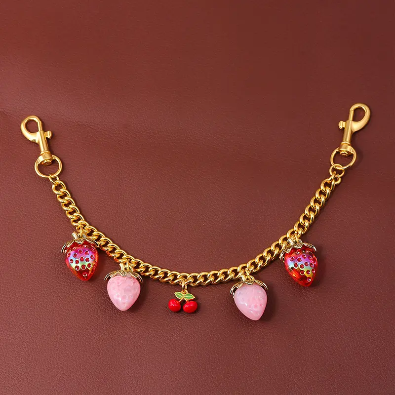 Fashion Women DIY Pink Strawberry Bag Pendant Exquisite Cherry Keychain School Student Bag Charm Mother's Day Gift Bag Accessory