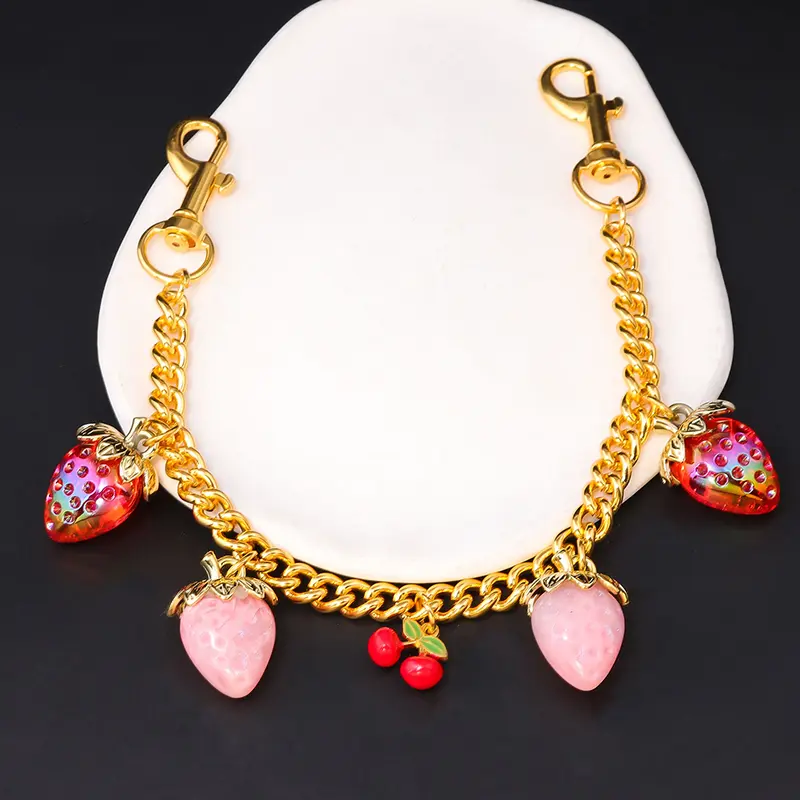 Fashion Women DIY Pink Strawberry Bag Pendant Exquisite Cherry Keychain School Student Bag Charm Mother's Day Gift Bag Accessory