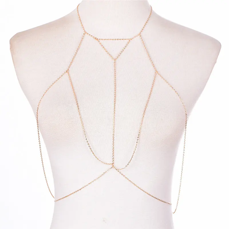 Gold Silver Fashion Link Chain Bra Multilayer Sexy Beach Bikini Harness V Necklaces Women Body Chain Jewelry Gift