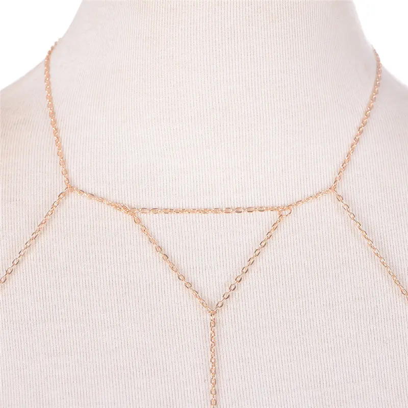 Gold Silver Fashion Link Chain Bra Multilayer Sexy Beach Bikini Harness V Necklaces Women Body Chain Jewelry Gift