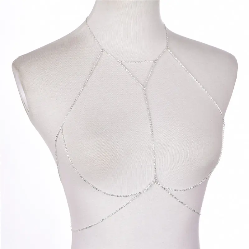 Gold Silver Fashion Link Chain Bra Multilayer Sexy Beach Bikini Harness V Necklaces Women Body Chain Jewelry Gift