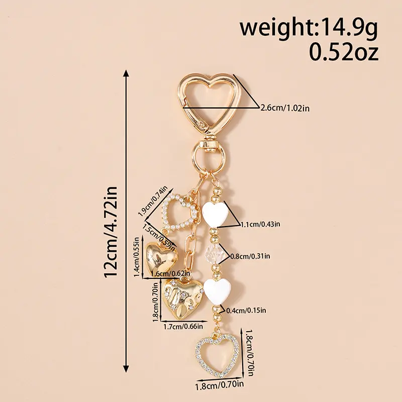 Shell Pearl Heart Keychain Rhinestone Heart Charm Pendant Keyring Jewelry For Girl Women Gift Bag Decoration