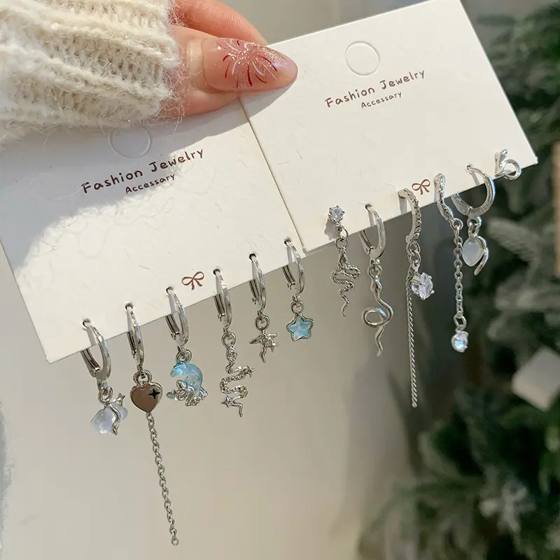6Pcs/set Trendy Simple Small Snake Ear Buckle Set For Women Girls Irregular Personality Earrings Jewelry Accessories Gifts