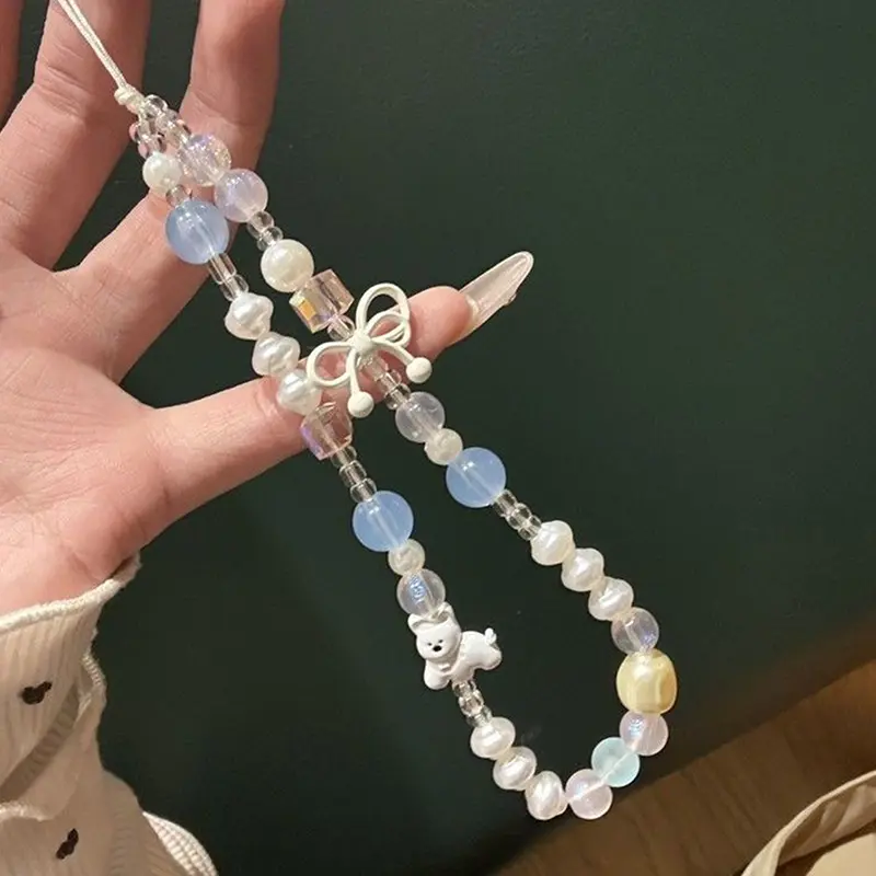 1 Piece Cartoon Beaded Summer Bow West Highland Mobile Phone Pendant Hanging Rope Decoration Bag Accessories Girl Gift