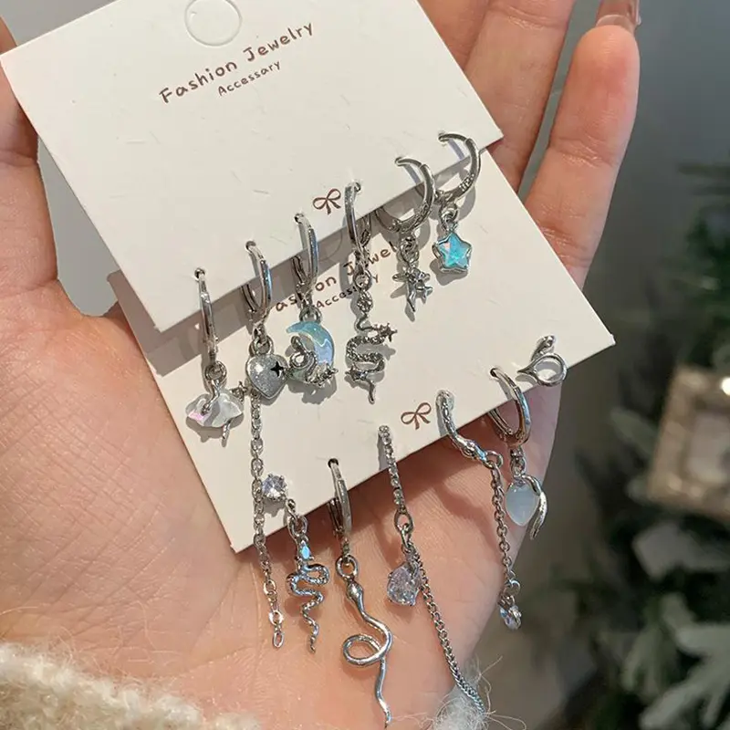 6Pcs/set Trendy Simple Small Snake Ear Buckle Set For Women Girls Irregular Personality Earrings Jewelry Accessories Gifts