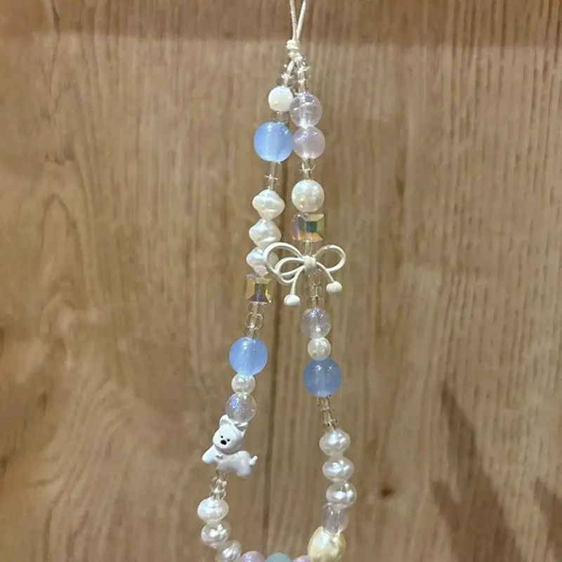1 Piece Cartoon Beaded Summer Bow West Highland Mobile Phone Pendant Hanging Rope Decoration Bag Accessories Girl Gift