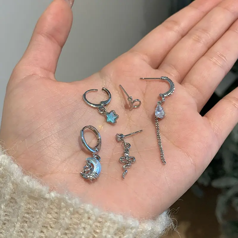6Pcs/set Trendy Simple Small Snake Ear Buckle Set For Women Girls Irregular Personality Earrings Jewelry Accessories Gifts