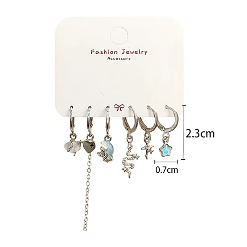 6Pcs/set Trendy Simple Small Snake Ear Buckle Set For Women Girls Irregular Personality Earrings Jewelry Accessories Gifts