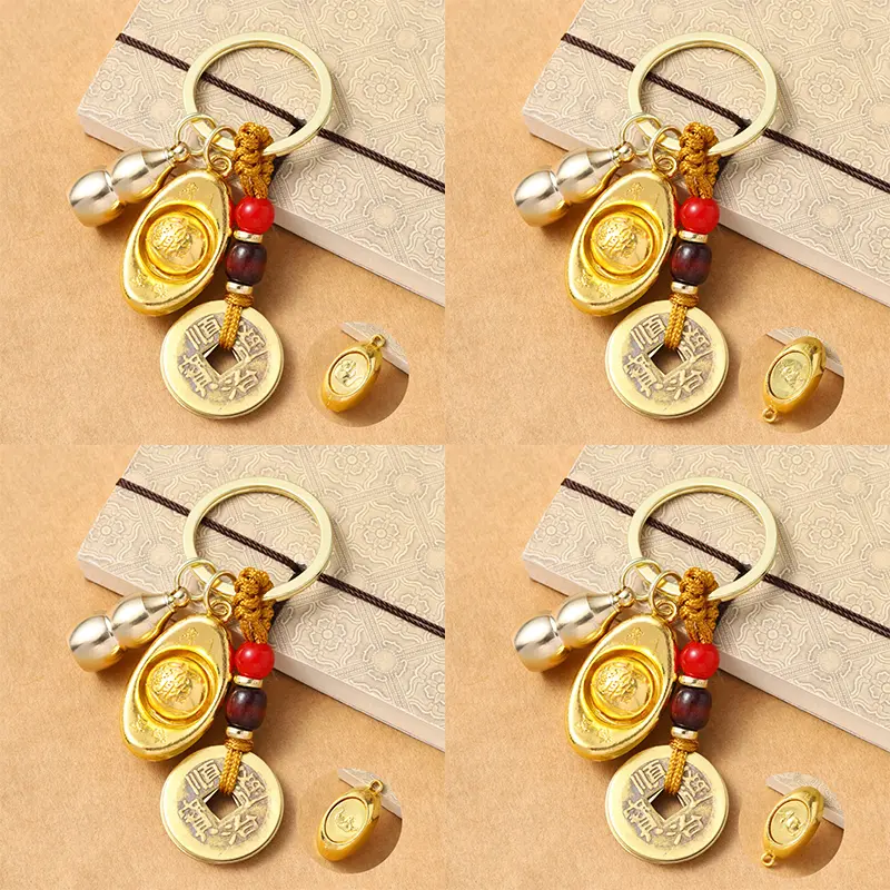 Brass Five Emperors Money Twelve Zodiac Key Chain Turnaround KeyChain For Gfit Car Accessories Popular In Scenic Spots