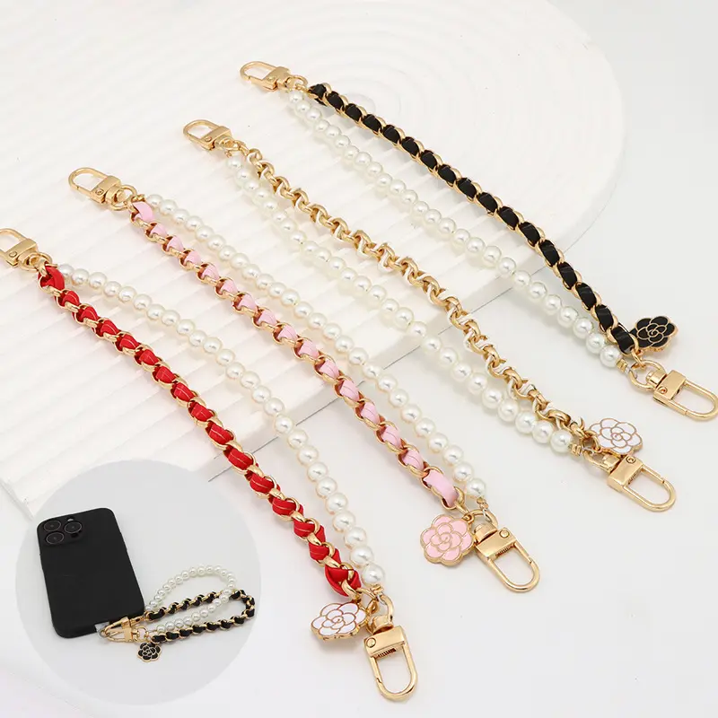 Small Fragrant Wind Mobile Phone Chain Pendant Pearl Chain Through Leather Mobile Phone Pendant