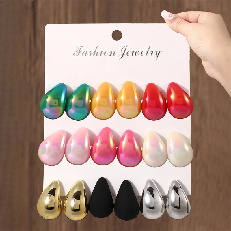 Multicolor Neon Teardrop Earrings For Women Waterdrop Chunky Gold Silver Dupes Hoop Earrings