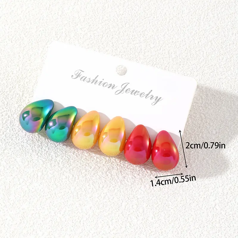 Multicolor Neon Teardrop Earrings For Women Waterdrop Chunky Gold Silver Dupes Hoop Earrings
