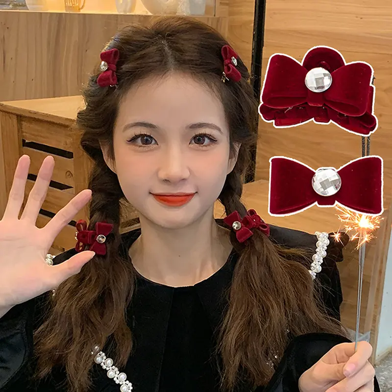 Red Velvet Hair Claw Velvet Bowknot Bangs Side Hairpin Girls Cute Barrettes Fashion Headdress Hair Accessories For Women