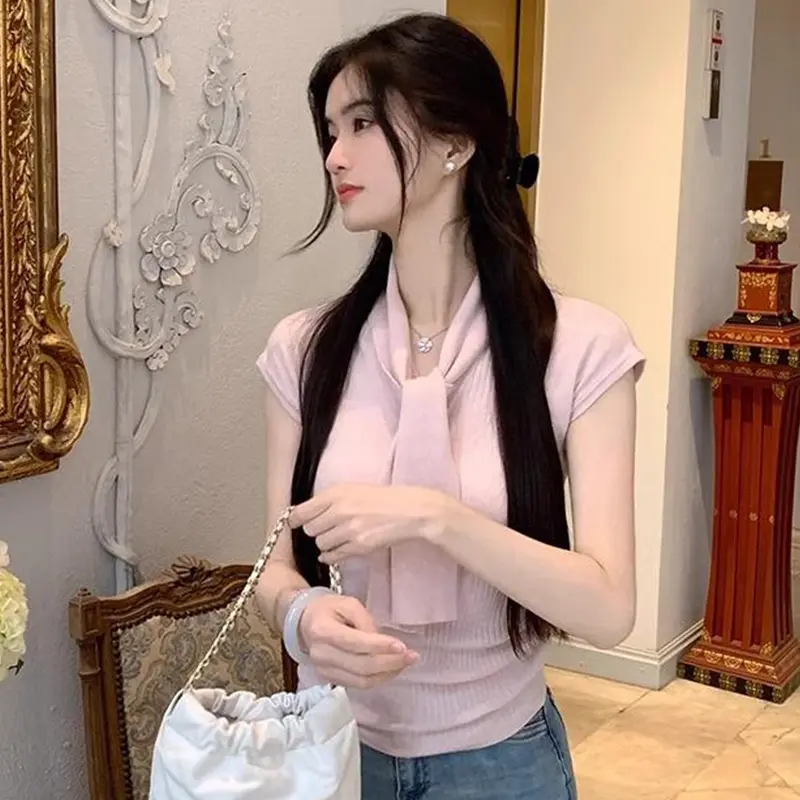 French Chic V-neck Tie-knit Vest Korean Temperament Sleeveless Slim Tank Top For Women