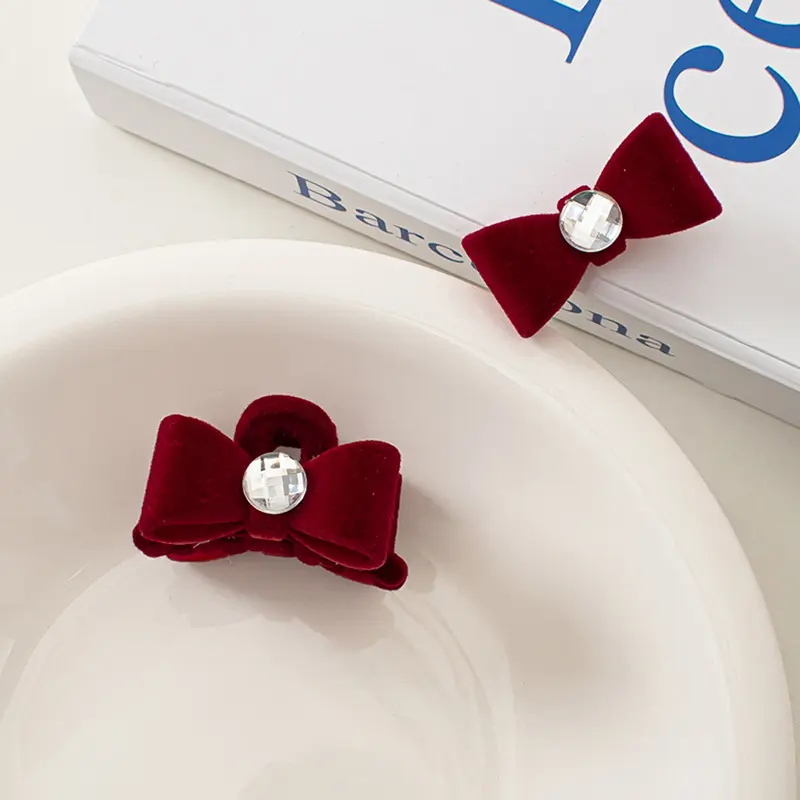 Red Velvet Hair Claw Velvet Bowknot Bangs Side Hairpin Girls Cute Barrettes Fashion Headdress Hair Accessories For Women