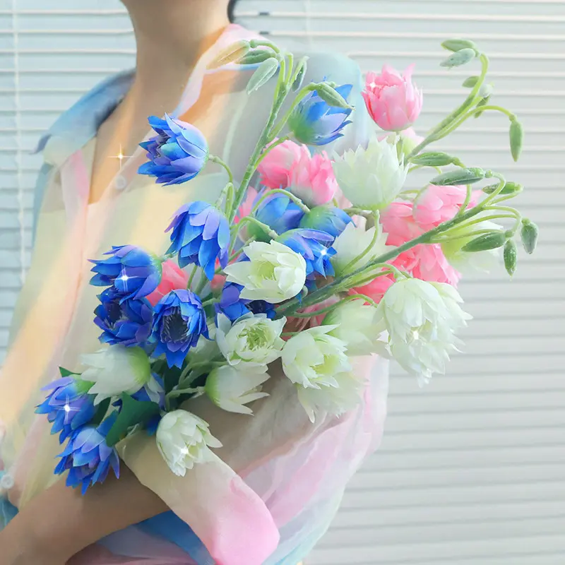 Artificial Flowers 86cm Campanula Bell Flower Blue Flocking FlowerBranch For Wedding Home Floral Table Decor Hyacinth Silk Flowe
