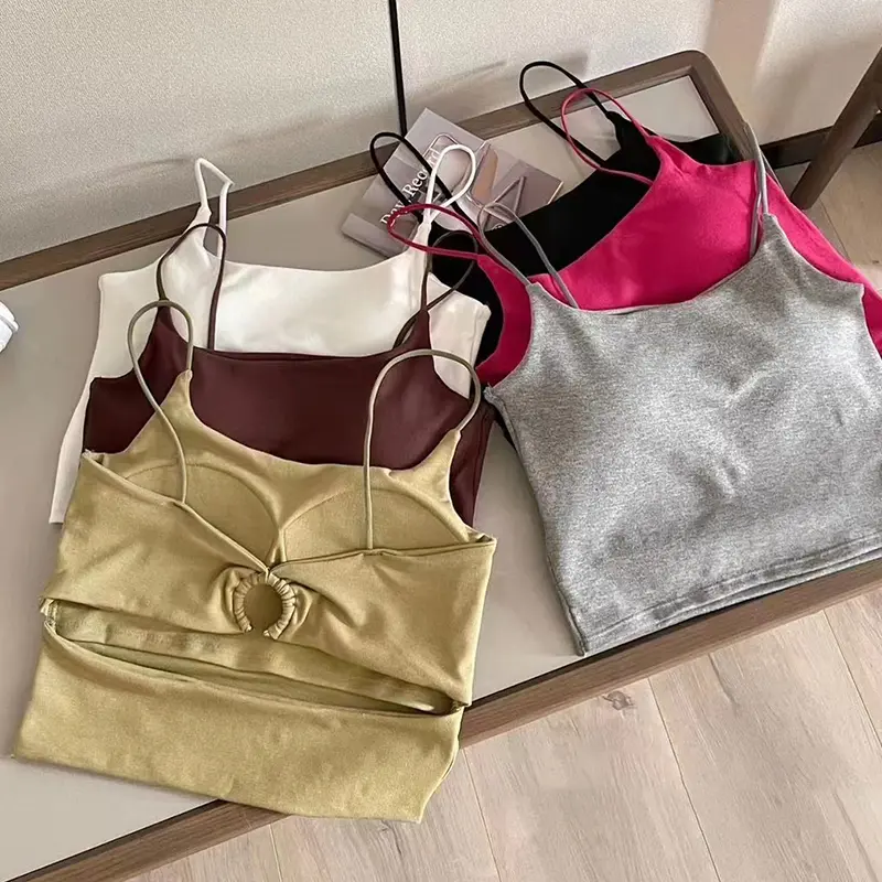 Fashionable And Casual Sexy Backless Solid Color Camisole (With Chest Pad) For Women