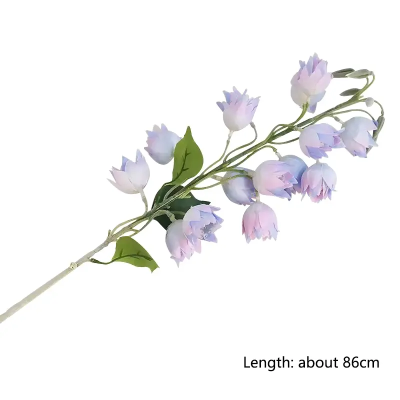 Artificial Flowers 86cm Campanula Bell Flower Blue Flocking FlowerBranch For Wedding Home Floral Table Decor Hyacinth Silk Flowe