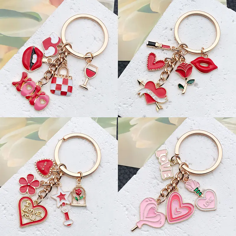 Creative Lipstick Keychain Trendy Makeup Handbag Glasses Lip Pendant Keyring For Car Key Ring Bag Charms