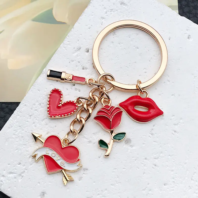Creative Lipstick Keychain Trendy Makeup Handbag Glasses Lip Pendant Keyring For Car Key Ring Bag Charms
