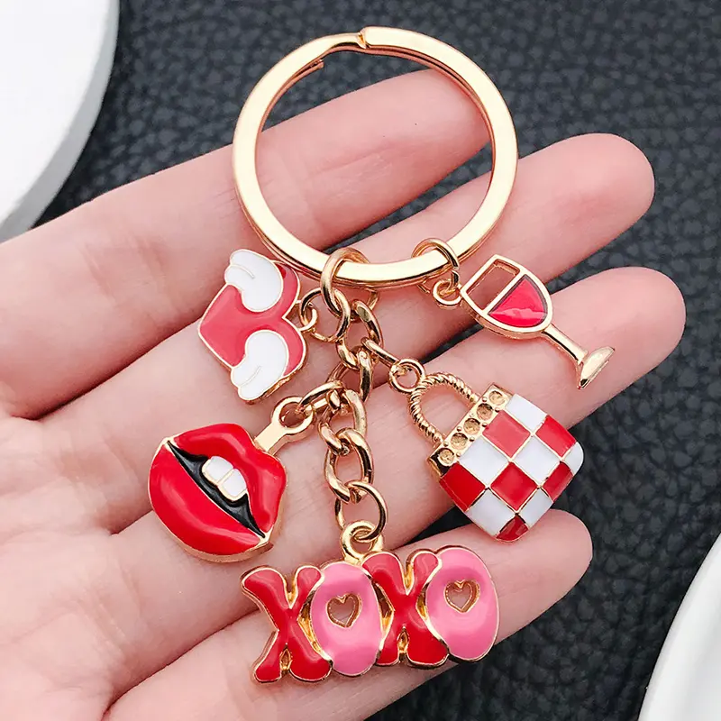 Creative Lipstick Keychain Trendy Makeup Handbag Glasses Lip Pendant Keyring For Car Key Ring Bag Charms