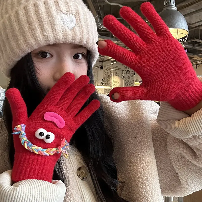 Cute Funny Ugly Cartoon Knitted Warm Thick Fashion Outdoor Cycling Five-finger Touch Screen Gloves
