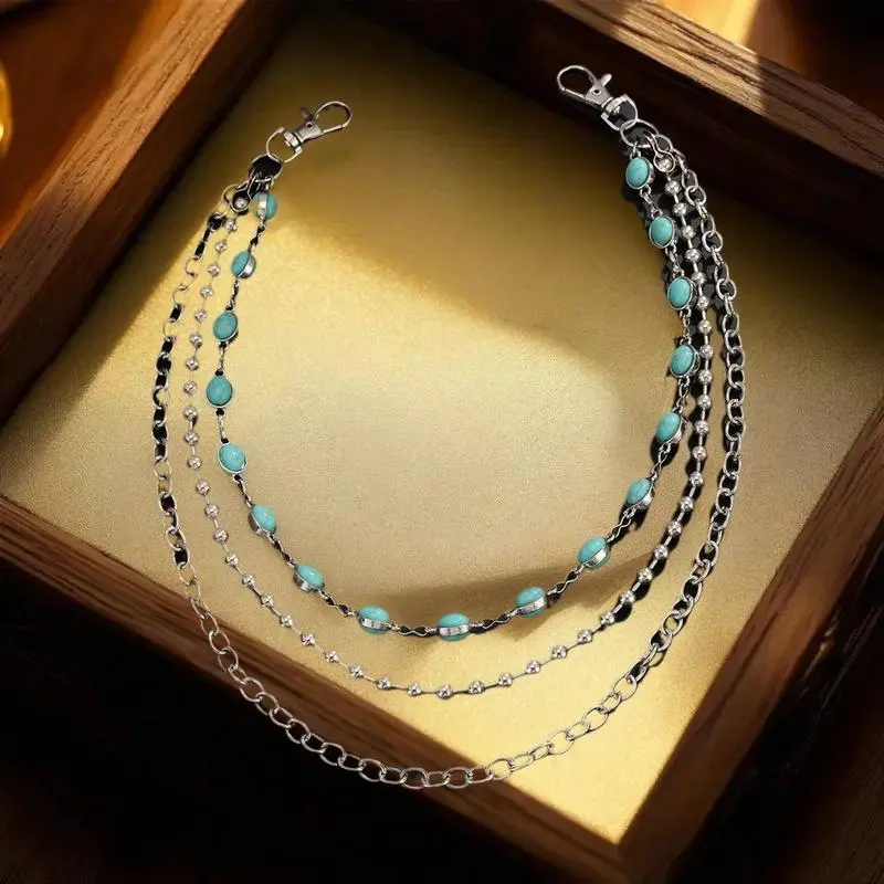 Faux Pearl Cross Pant Chain for Punk Men; Hip Hop Multilayer Denim Chain Waist Decoration Accessories