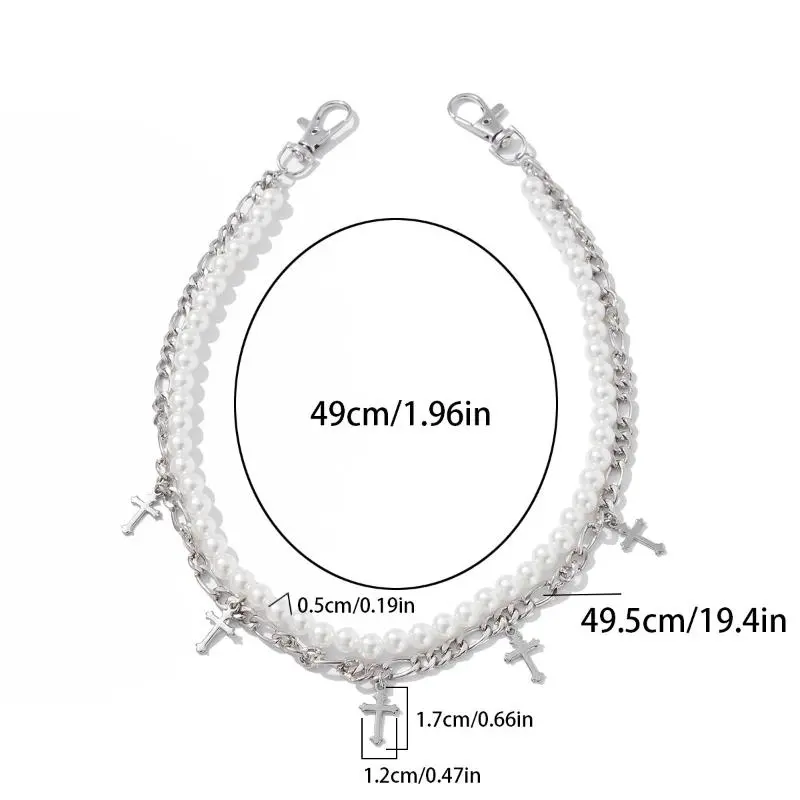 Faux Pearl Cross Pant Chain for Punk Men; Hip Hop Multilayer Denim Chain Waist Decoration Accessories