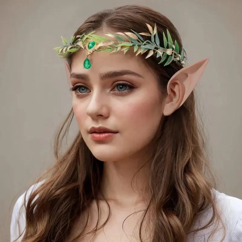 Simulate Tree Leaves Fairy Rhinestone Headband Handmade Elf Princess Headpiece Forest Wedding Flower Crown For Women Girls