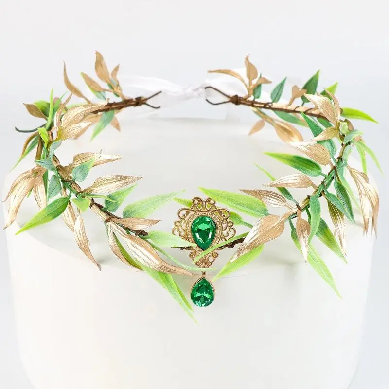 Simulate Tree Leaves Fairy Rhinestone Headband Handmade Elf Princess Headpiece Forest Wedding Flower Crown For Women Girls