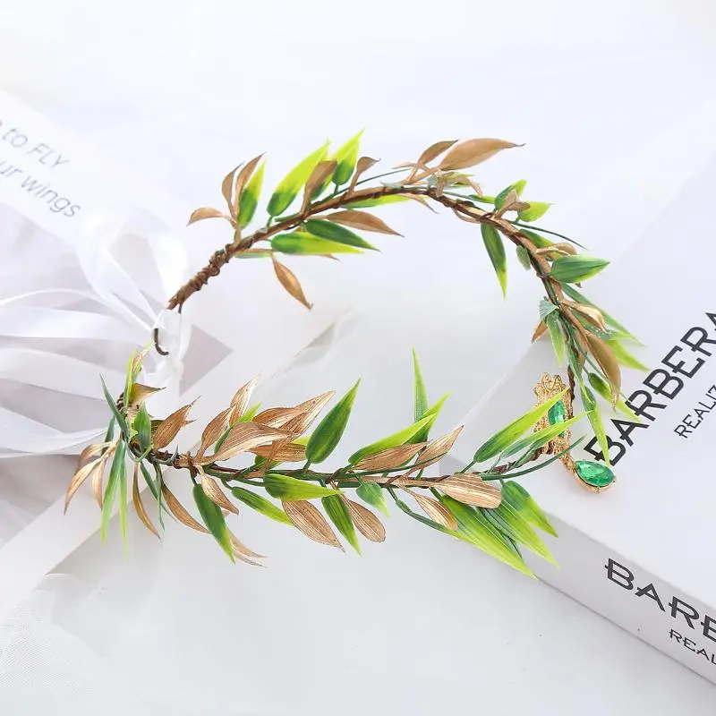 Simulate Tree Leaves Fairy Rhinestone Headband Handmade Elf Princess Headpiece Forest Wedding Flower Crown For Women Girls