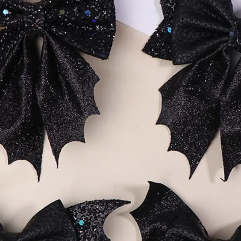 Classical Halloween Festival Girl's Chunky Leather Bat Hair Bow Clip Wholesale DIY Hair Accessories Headwear Barrette