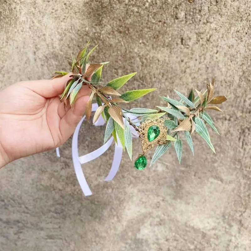 Simulate Tree Leaves Fairy Rhinestone Headband Handmade Elf Princess Headpiece Forest Wedding Flower Crown For Women Girls